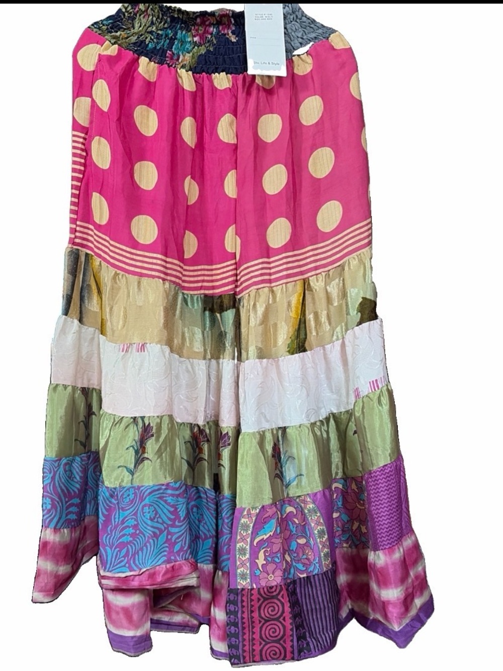 NWT Boho Patchwork 7 tier wide leg sari pants ethnic pull on OS